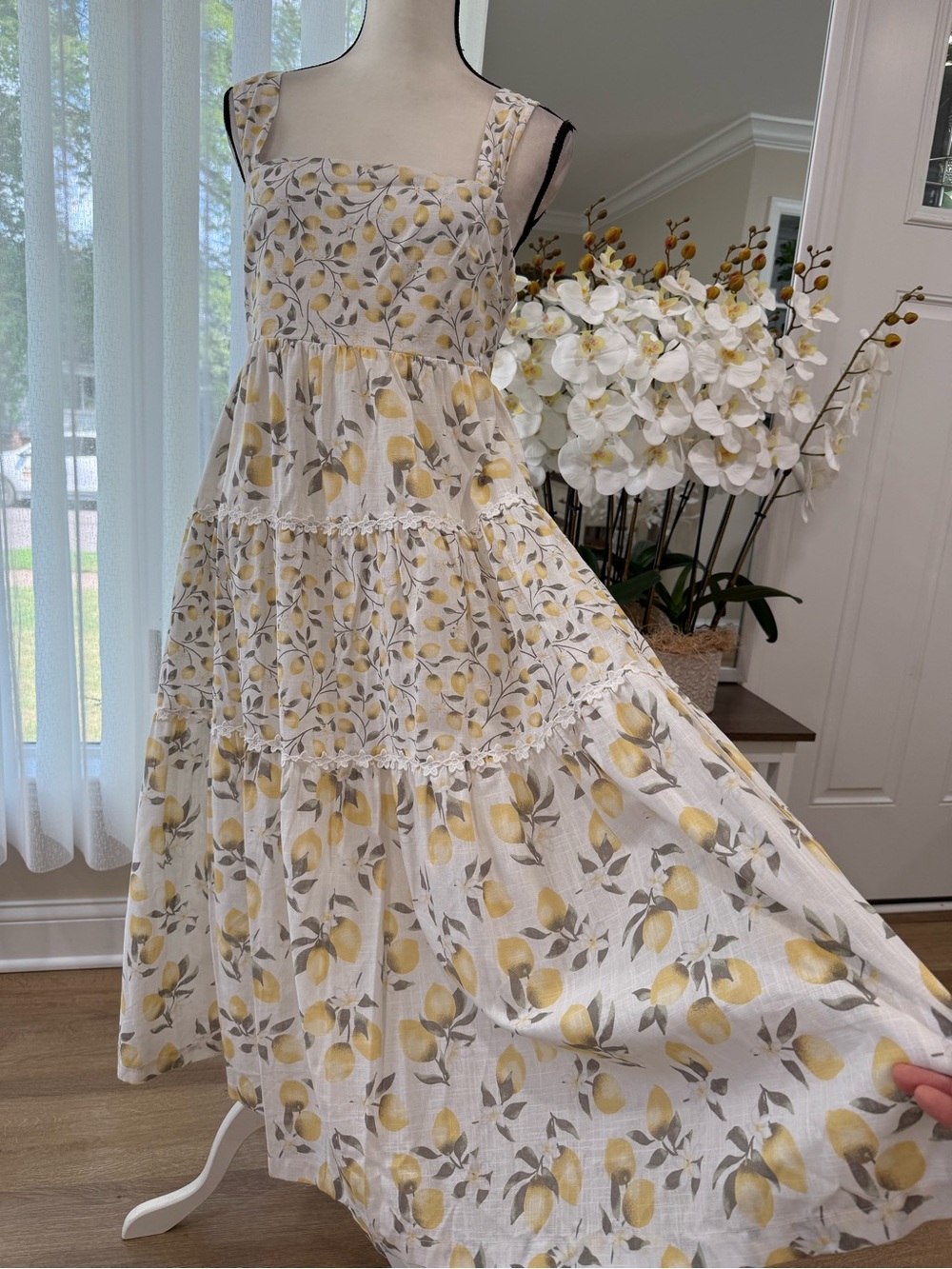 New Dress HAUTE HIPPIE Lemon Print Tiered Midi Sundress Sz.12 Cotton Party - Picture 3 of 14